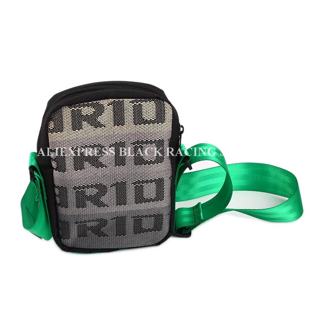 JDM Style Mini Messenger Bag Small Crossbody Auto Car Racing Fabric Canvas Bags Seat Harness Safety Strap W/Embroidery Logo