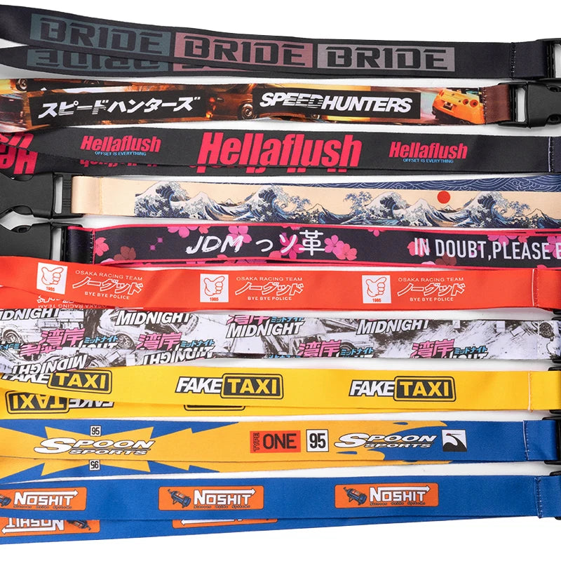 NEW JDM Style Lanyard Keychain Work Card ID Cell Phone Key Hanging Neck Lanyard NOS FAKE TAXI Keyring Motorcycl Auto Accessories