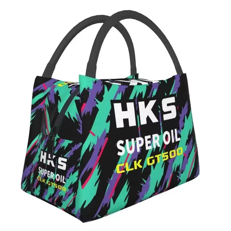 Custom Japanese Retro Auto Hks Jdm Drifting Lunch Bags Men Women Cooler Thermal Insulated Lunch Boxes for Work Pinic or Travel