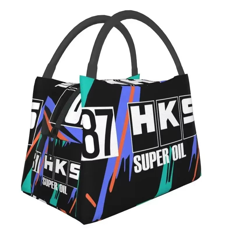 Custom Japanese Retro Auto Hks Jdm Drifting Lunch Bags Men Women Cooler Thermal Insulated Lunch Boxes for Work Pinic or Travel
