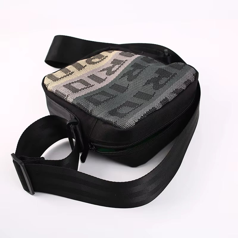 JDM Style Mini Messenger Bag Small Crossbody Auto Car Racing Fabric Canvas Bags Seat Harness Safety Strap W/Embroidery Logo