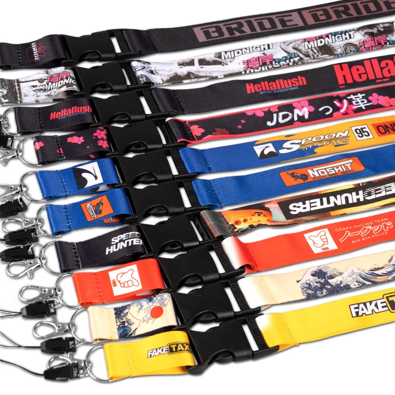 NEW JDM Style Lanyard Keychain Work Card ID Cell Phone Key Hanging Neck Lanyard NOS FAKE TAXI Keyring Motorcycl Auto Accessories