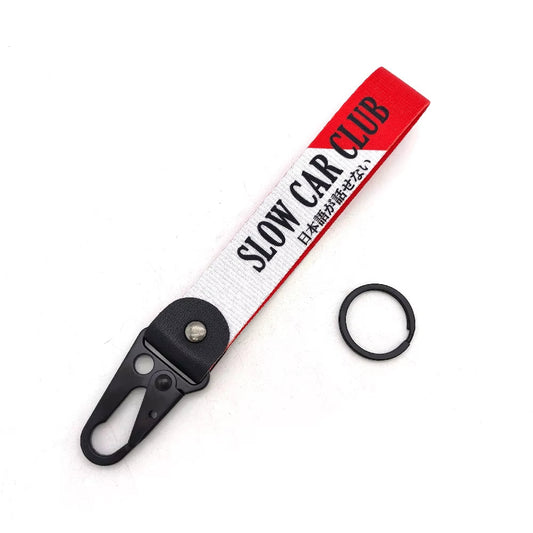 JDM Style Keyring Nylon Keychain SLOW CAR CLUB Key Tags Steel Spring Clip Lanyard Keychain Holder Car Motorcycle Accessories